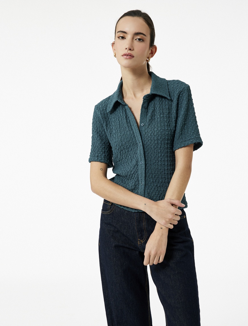   Bürümcük Kumaş Slim Fit Kısa Kollu Gömlek