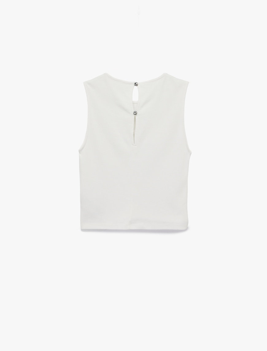   Pamuklu Slim Fit Bisiklet Yaka Taş Detaylı Kolsuz Bluz