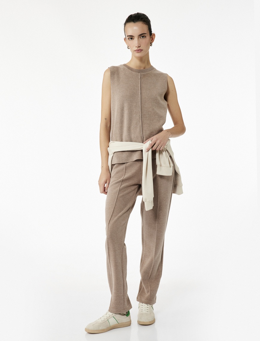   Slim Fit Nervürlü Yan Cepli Eşofman Pantolon