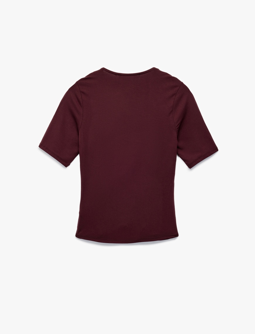  Slim Fit Kısa Kollu Düşük Omuz Kruvaze Bluz