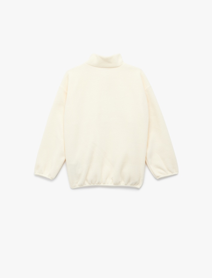 Kız Çocuk Uzun Kollu Cep Detaylı Baskılı Yarım Fermuarlı Polar Sweatshirt