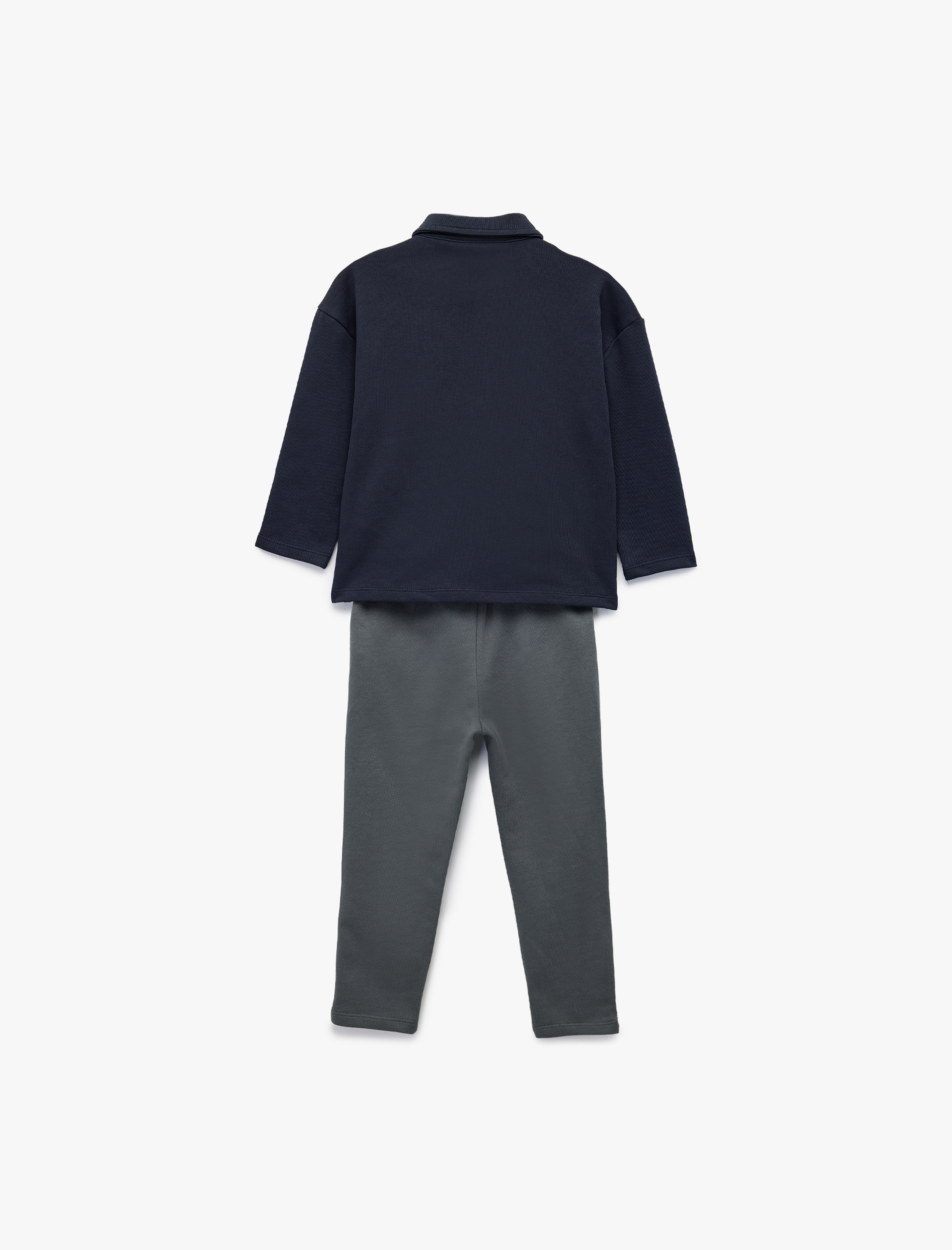  Erkek Bebek Uzun Kollu Düğmeli Yaka Pamuklu Gömlek ve Beli Bağcıklı Pantolon Seti