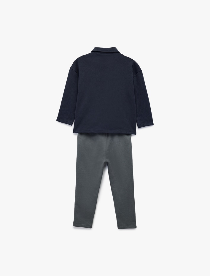 Erkek Bebek Uzun Kollu Düğmeli Yaka Pamuklu Gömlek ve Beli Bağcıklı Pantolon Seti