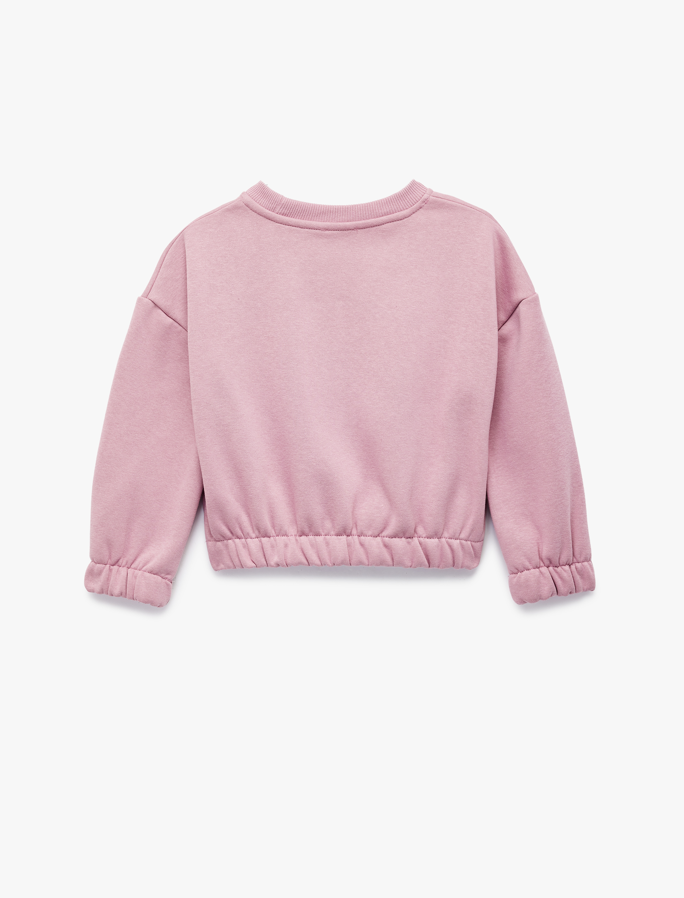 Kız Çocuk Beli Lastikli Şardonlu Uzun Kollu Bisiklet Yaka Kedili Crop Sweatshirt