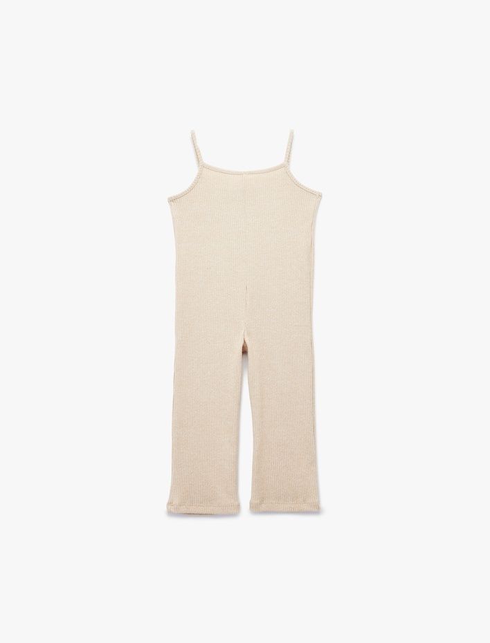 Kız Bebek Viskon Karışımlı Fırfır Detaylı Cepli İnce Askılı Tulum