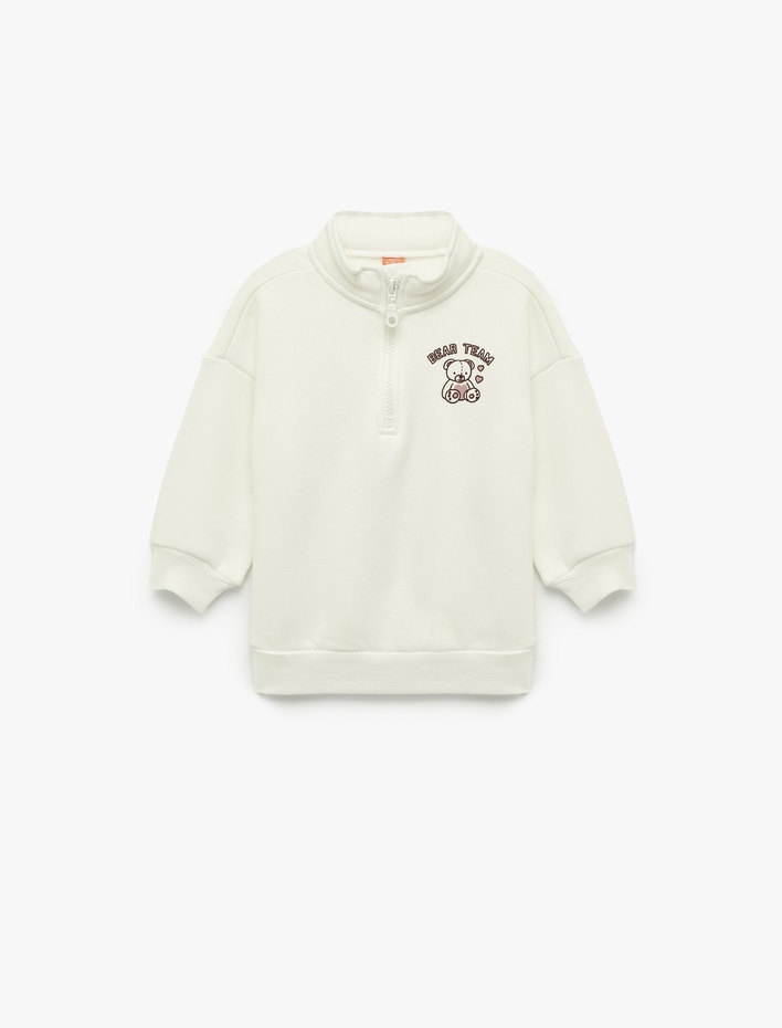 Kız Bebek Uzun Kollu Şardonlu Yarım Fermuarlı Ayıcık Baskılı Sweatshirt