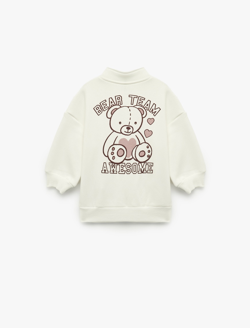  Kız Bebek Uzun Kollu Şardonlu Yarım Fermuarlı Ayıcık Baskılı Sweatshirt