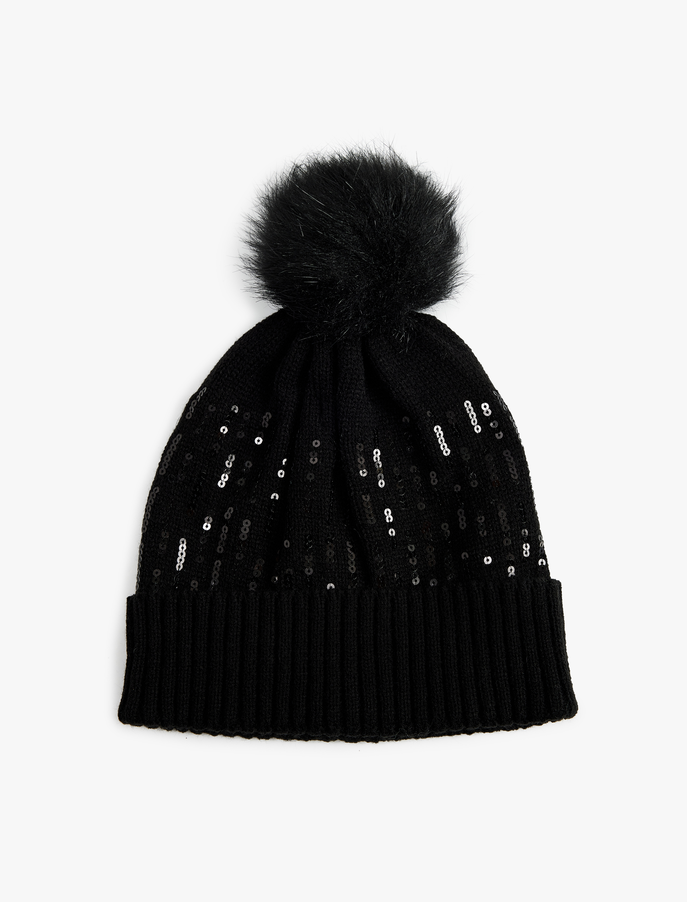  Kadın Pul Detaylı Ponponlu Katlı Örgü Bere