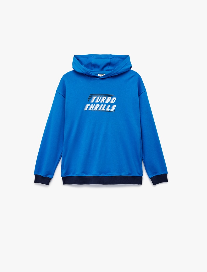 Erkek Çocuk Pamuklu Baskılı Uzun Kollu Kapşonlu Oversize Sweatshirt