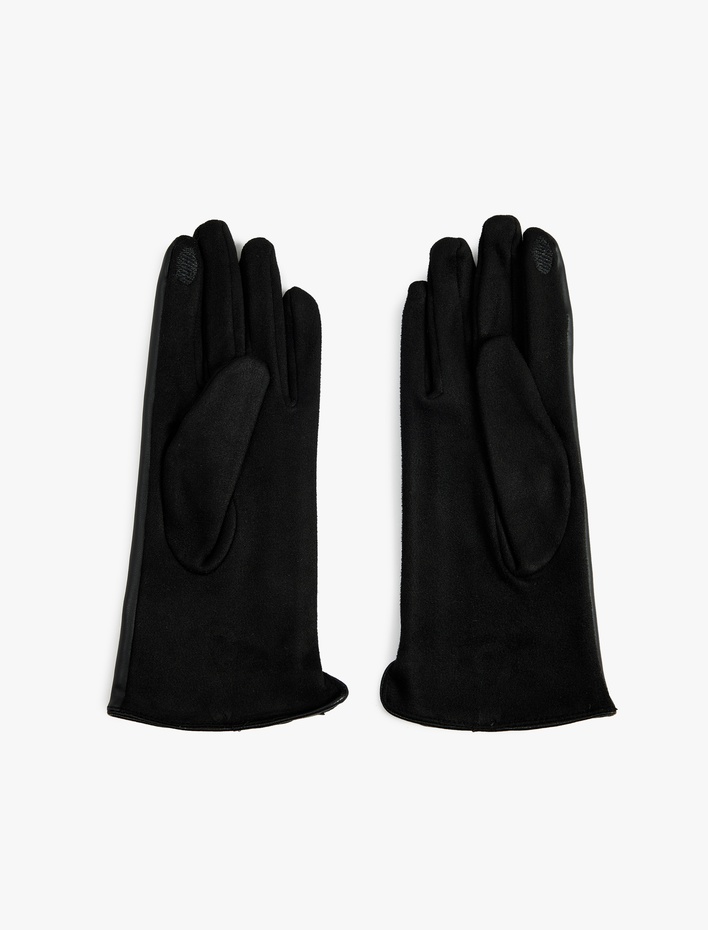 Kadın Metal Aksesuarlı Suni Deri Eldiven