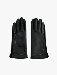 Metal Aksesuarlı Suni Deri Eldiven