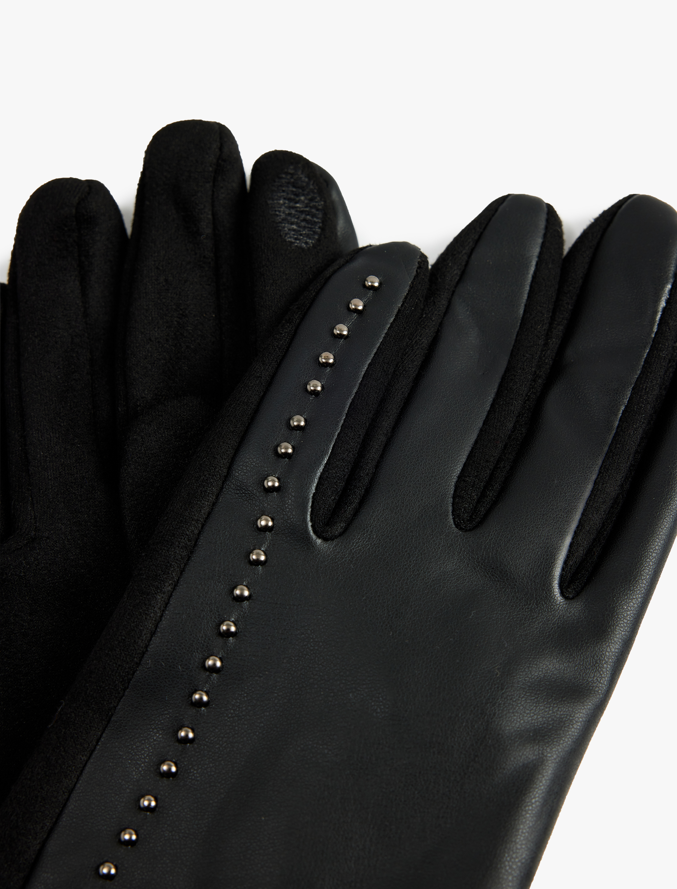  Kadın Metal Aksesuarlı Suni Deri Eldiven