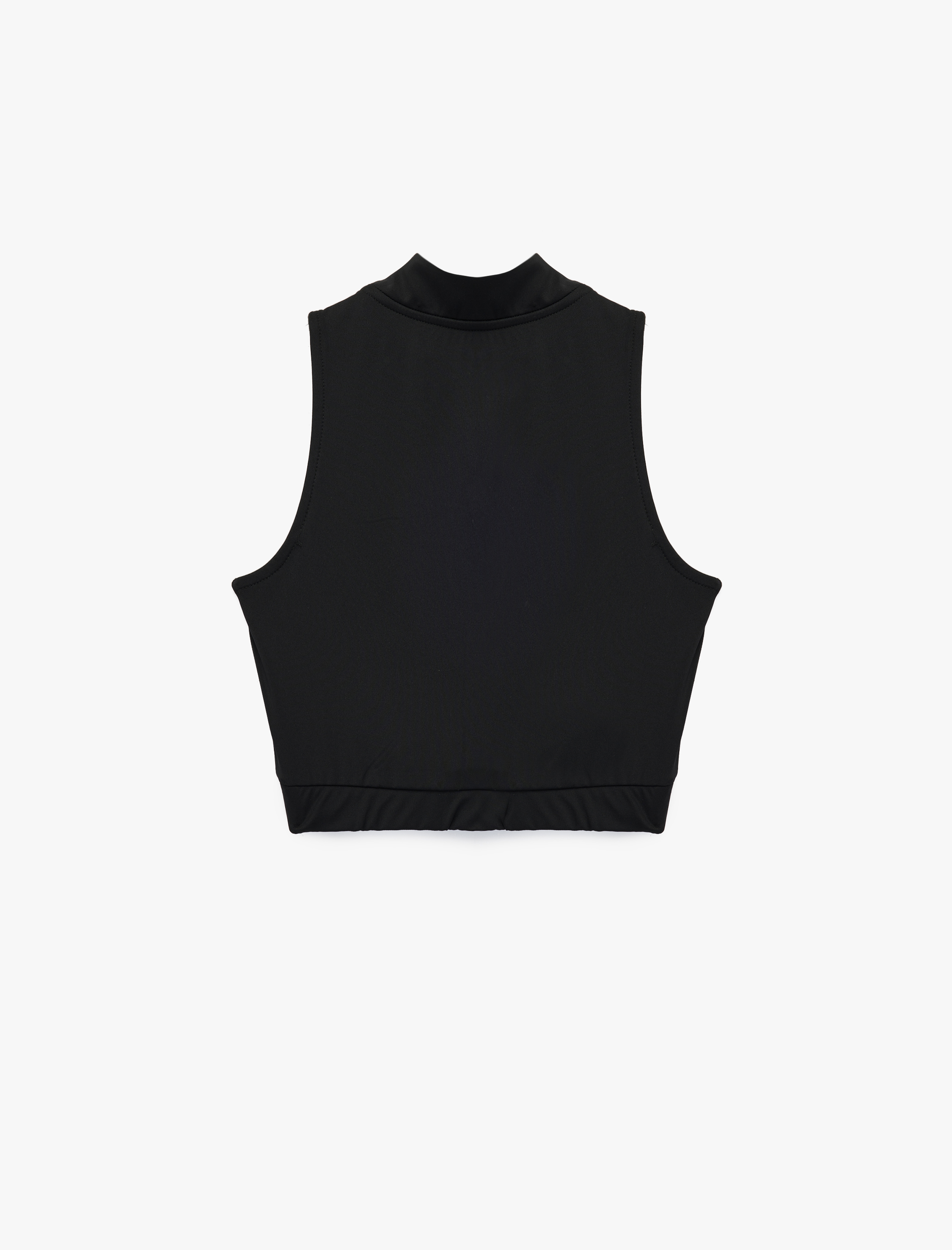   Fermuar Detaylı Dik Yaka Kolsuz Sporcu Sütyeni