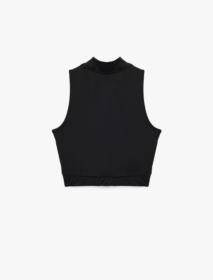  Fermuar Detaylı Dik Yaka Kolsuz Sporcu Sütyeni