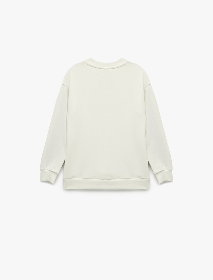 Erkek Çocuk Şardonlu Renk Kontrastlı Uzun Kollu Bisiklet Yaka Baskılı Oversize Sweatshirt
