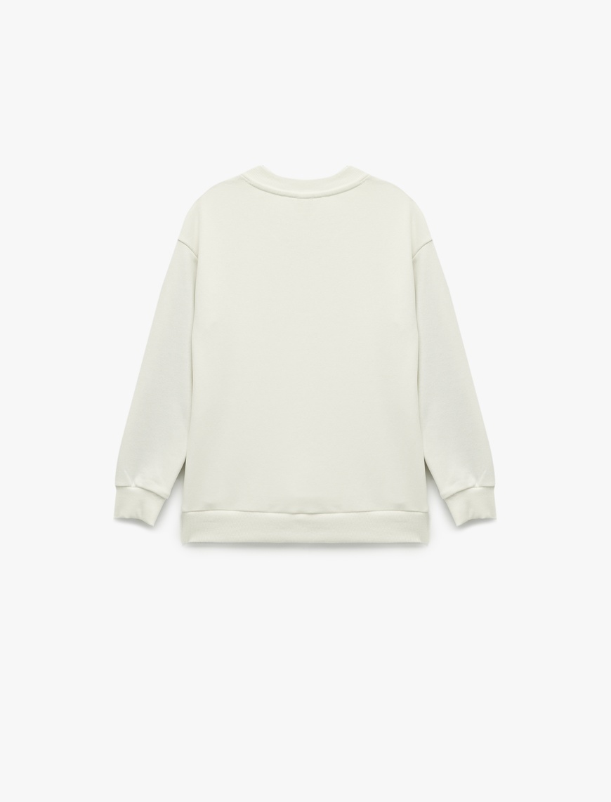  Erkek Çocuk Şardonlu Renk Kontrastlı Uzun Kollu Bisiklet Yaka Baskılı Oversize Sweatshirt