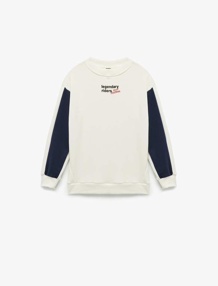 Erkek Çocuk Şardonlu Renk Kontrastlı Uzun Kollu Bisiklet Yaka Baskılı Oversize Sweatshirt
