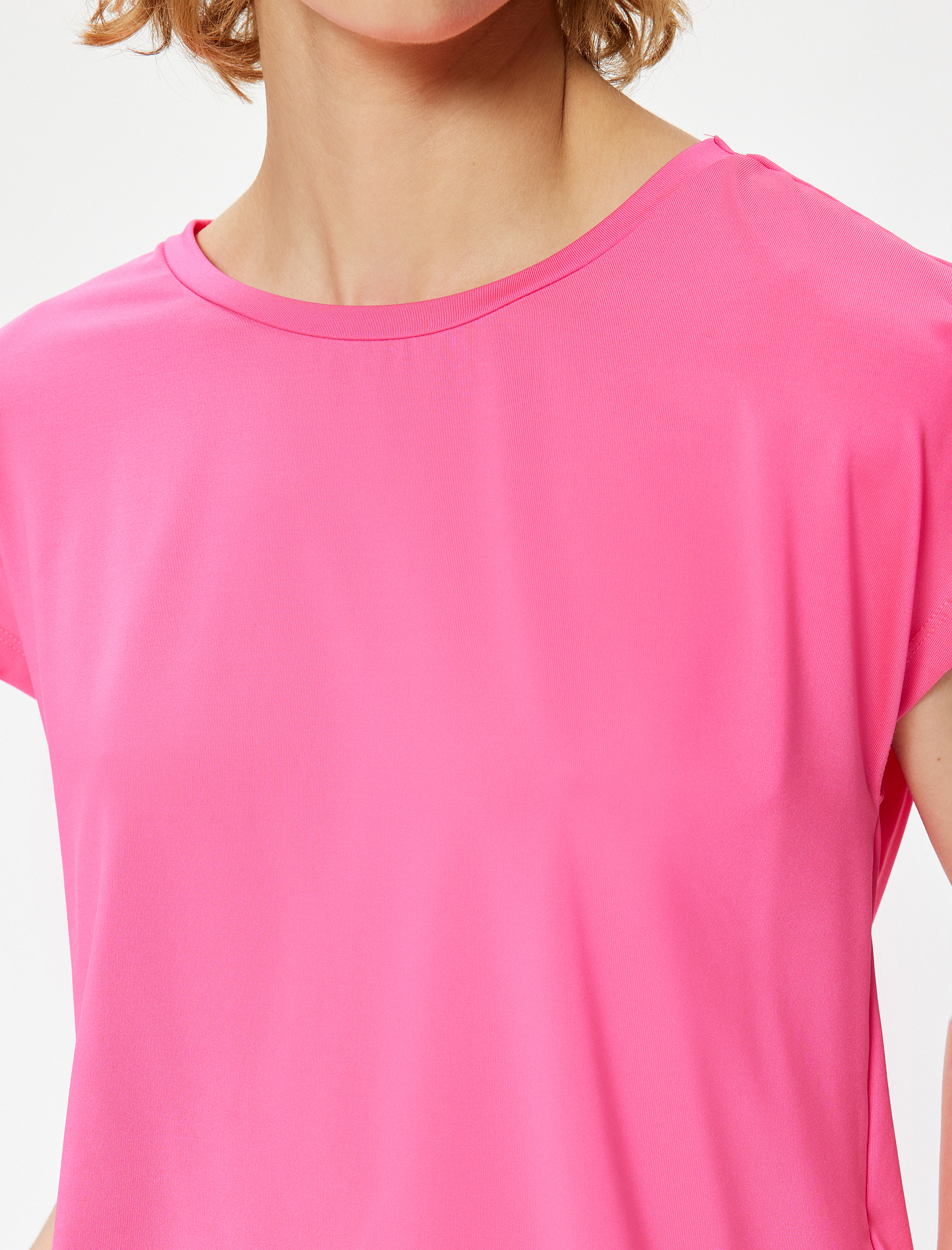   Oversize Spor Tişört Bisiklet Yaka Kısa Kollu Düşük Omuzlu