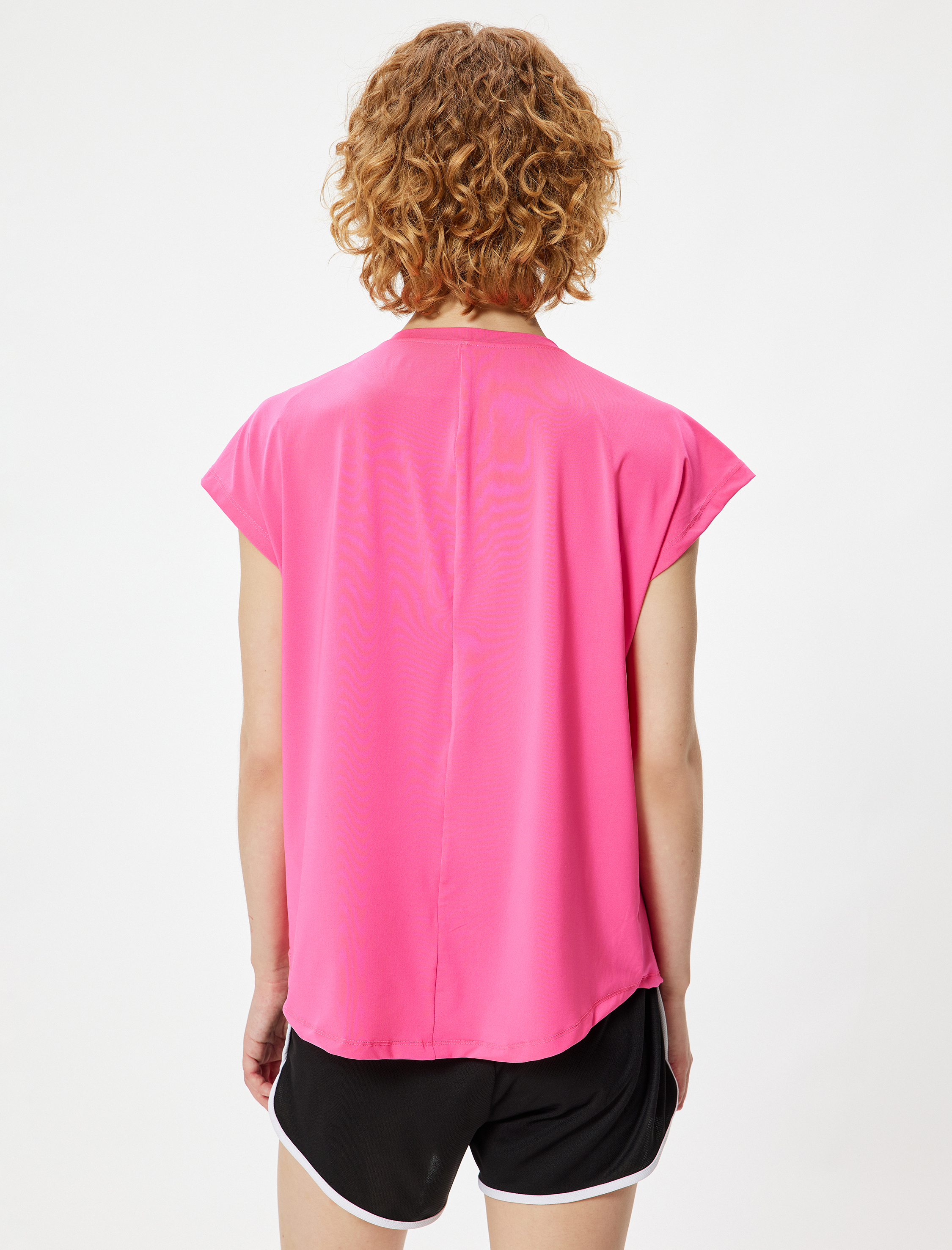   Oversize Spor Tişört Bisiklet Yaka Kısa Kollu Düşük Omuzlu