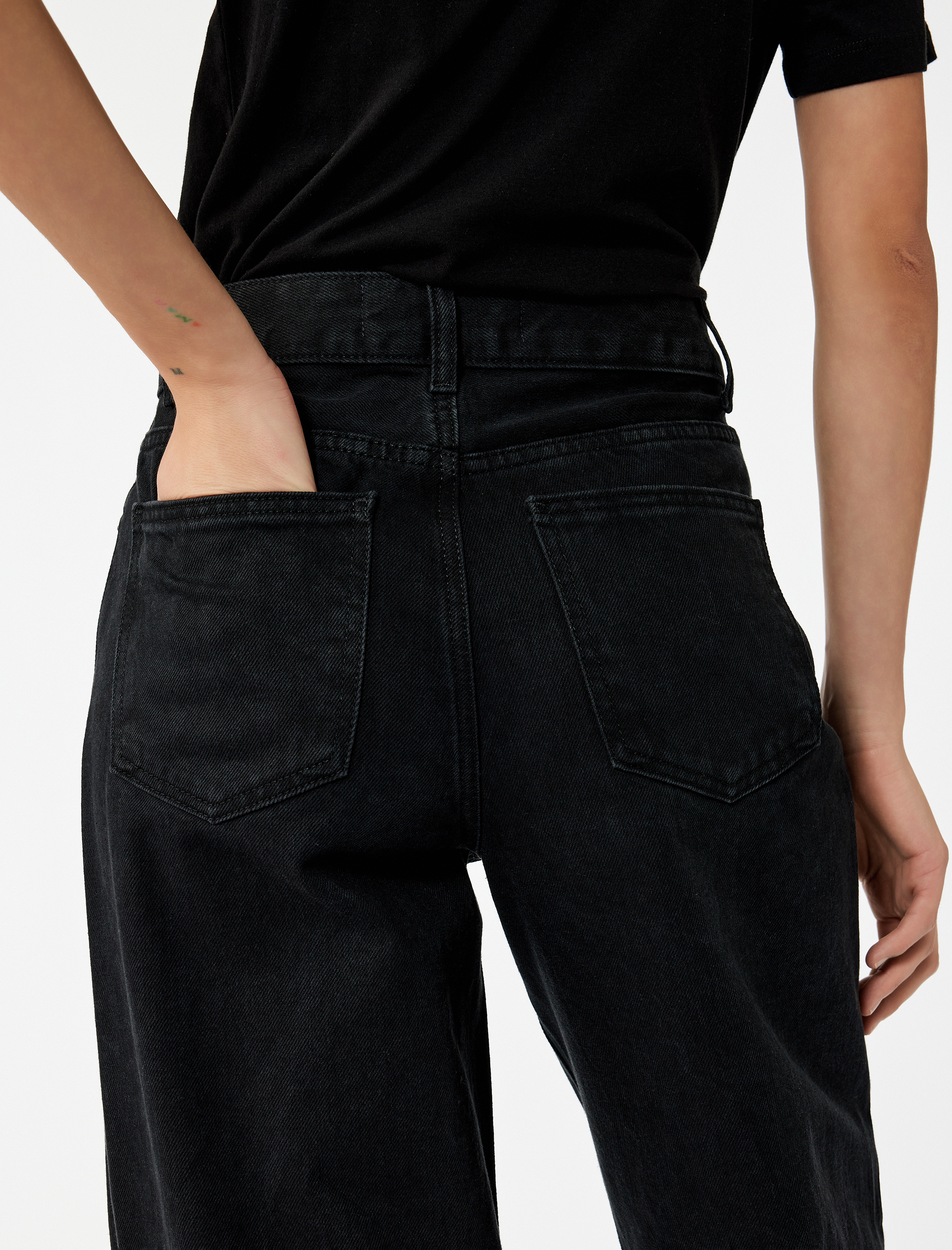 Yüksek Bel Pamuklu Düğmeli Geniş Paça Jean Pantolon -  Wide Leg Jeans