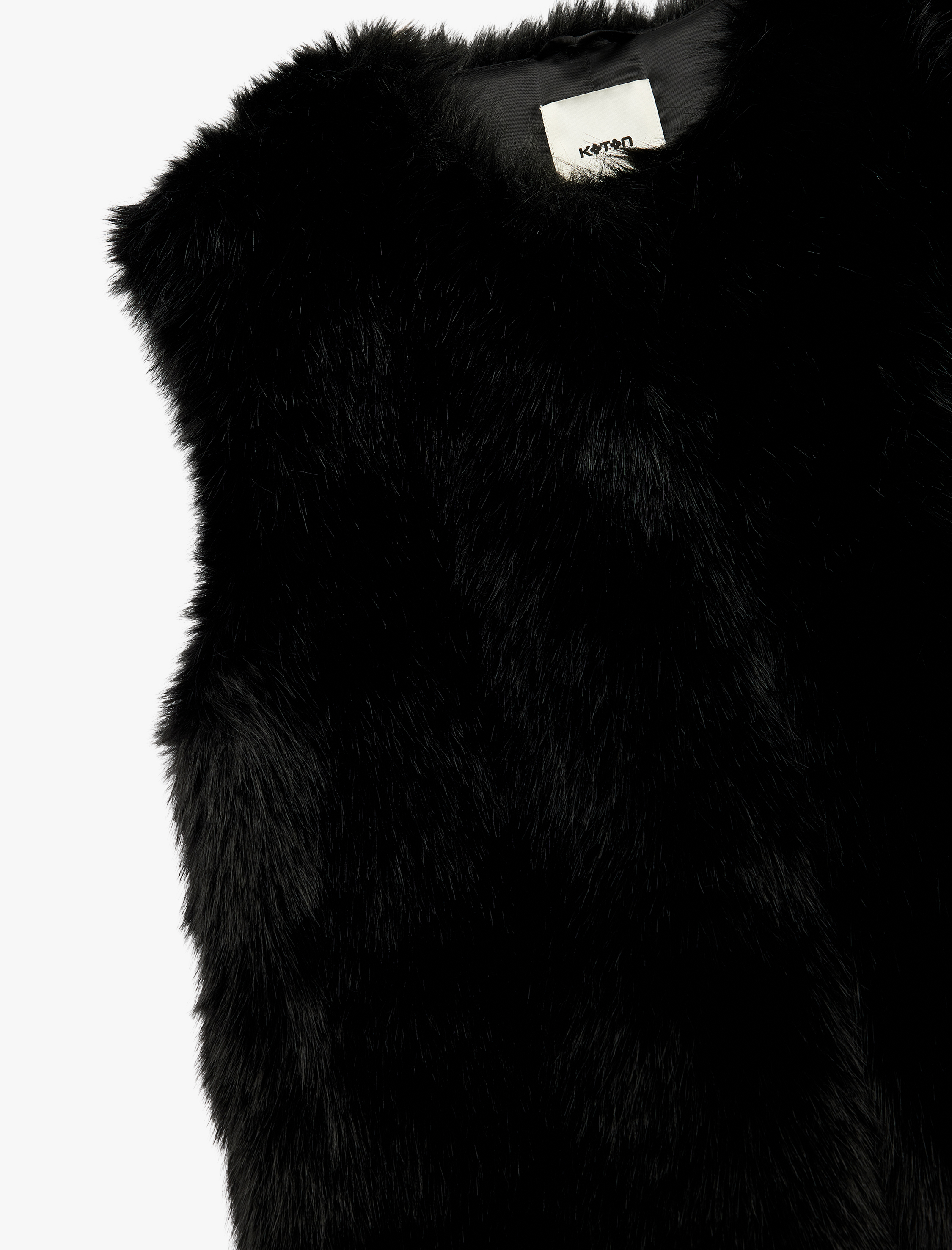   Düğmeli Bisiklet Yaka Kolsuz Suni Kürk Crop Yelek