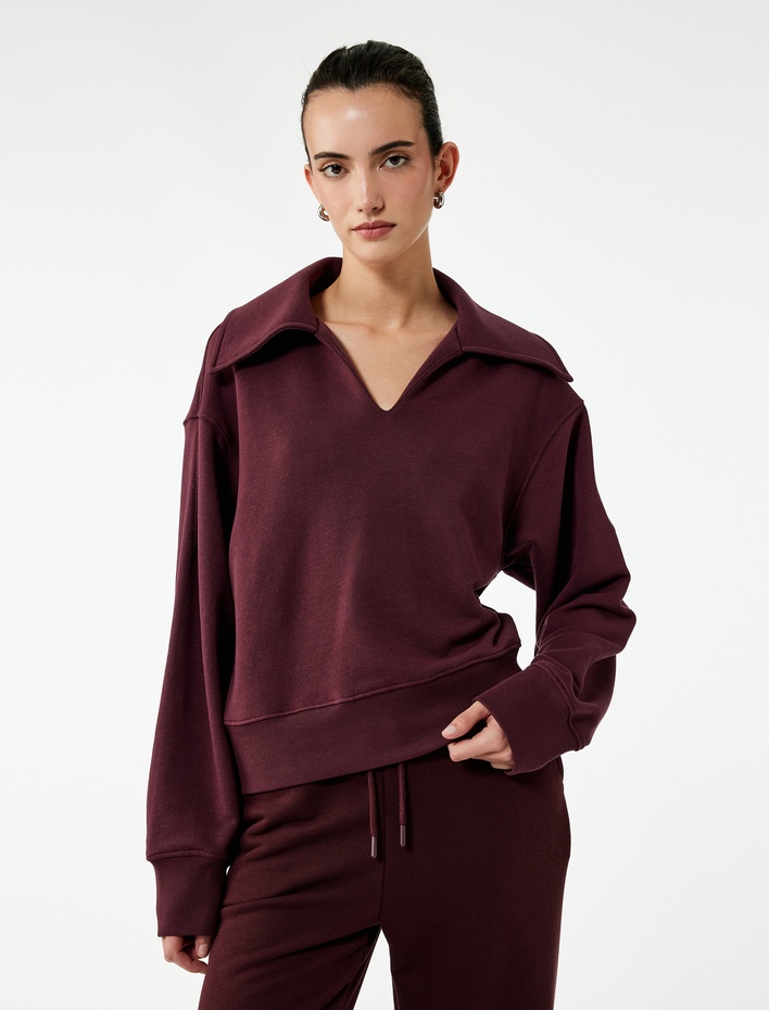  Regular Fit Üç İplik Uzun Kollu Polo Yaka Sweatshirt