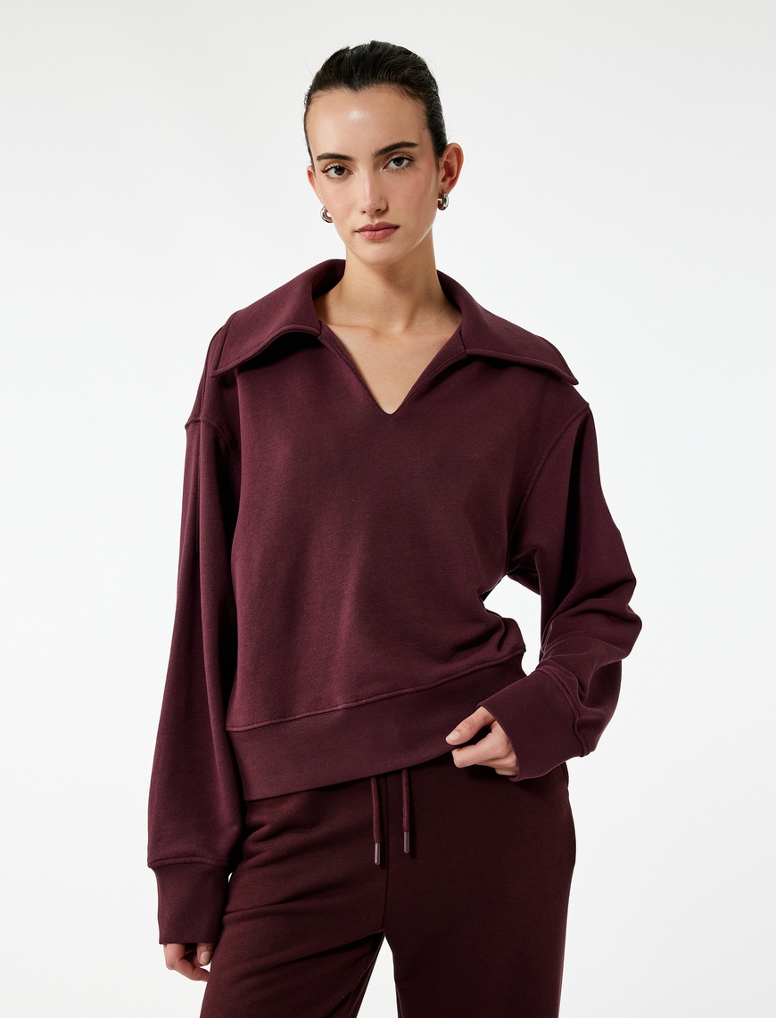   Regular Fit Üç İplik Uzun Kollu Polo Yaka Sweatshirt