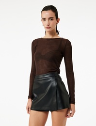 Slim Fit Suni Deri Mini Şort Etek