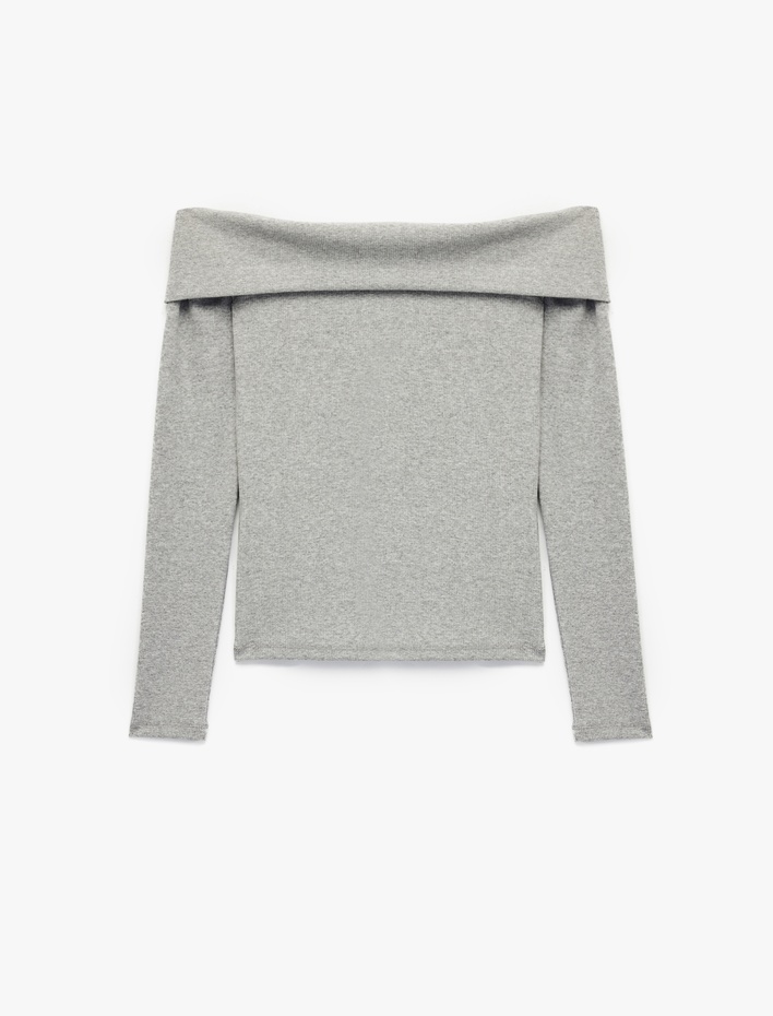  Kaşkorse Slim Fit Uzun Kollu Açık Omuz Tişört