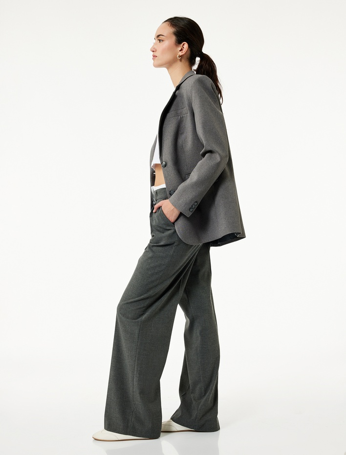  Cepli Pile Detaylı Geniş Paça Baggy Kumaş Pantolon