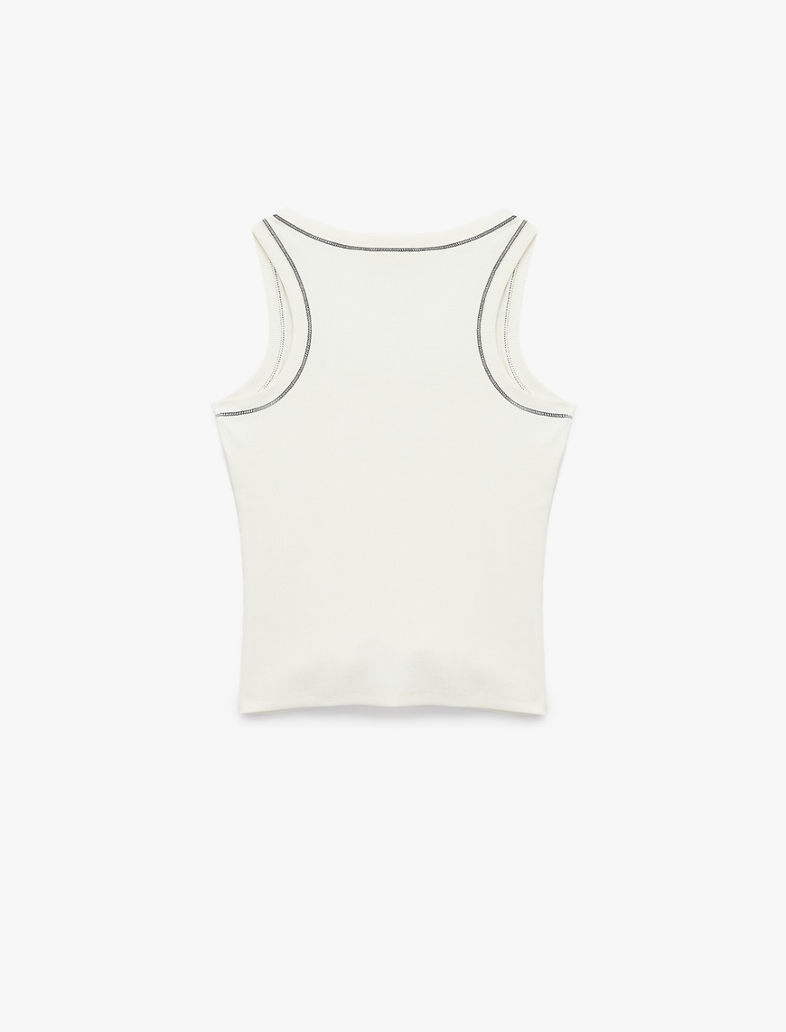   Pamuklu Slim Fit Kontrast Dikiş Detaylı Bisiklet Yaka Fitilli Atlet