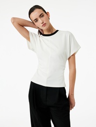 Modal Kumaş Drape Detaylı Kısa Kollu Bisiklet Yaka Tişört