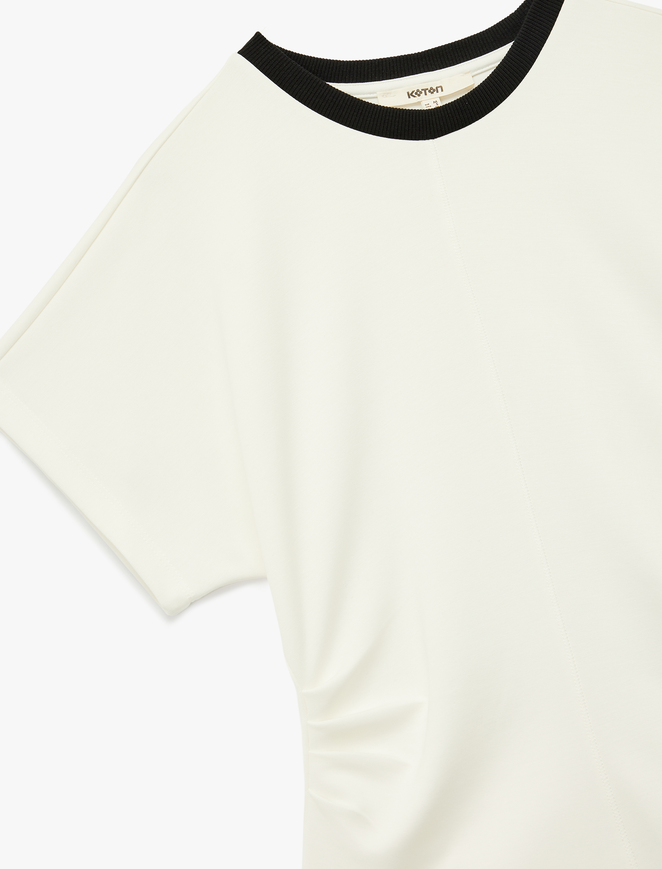   Modal Kumaş Drape Detaylı Kısa Kollu Bisiklet Yaka Tişört