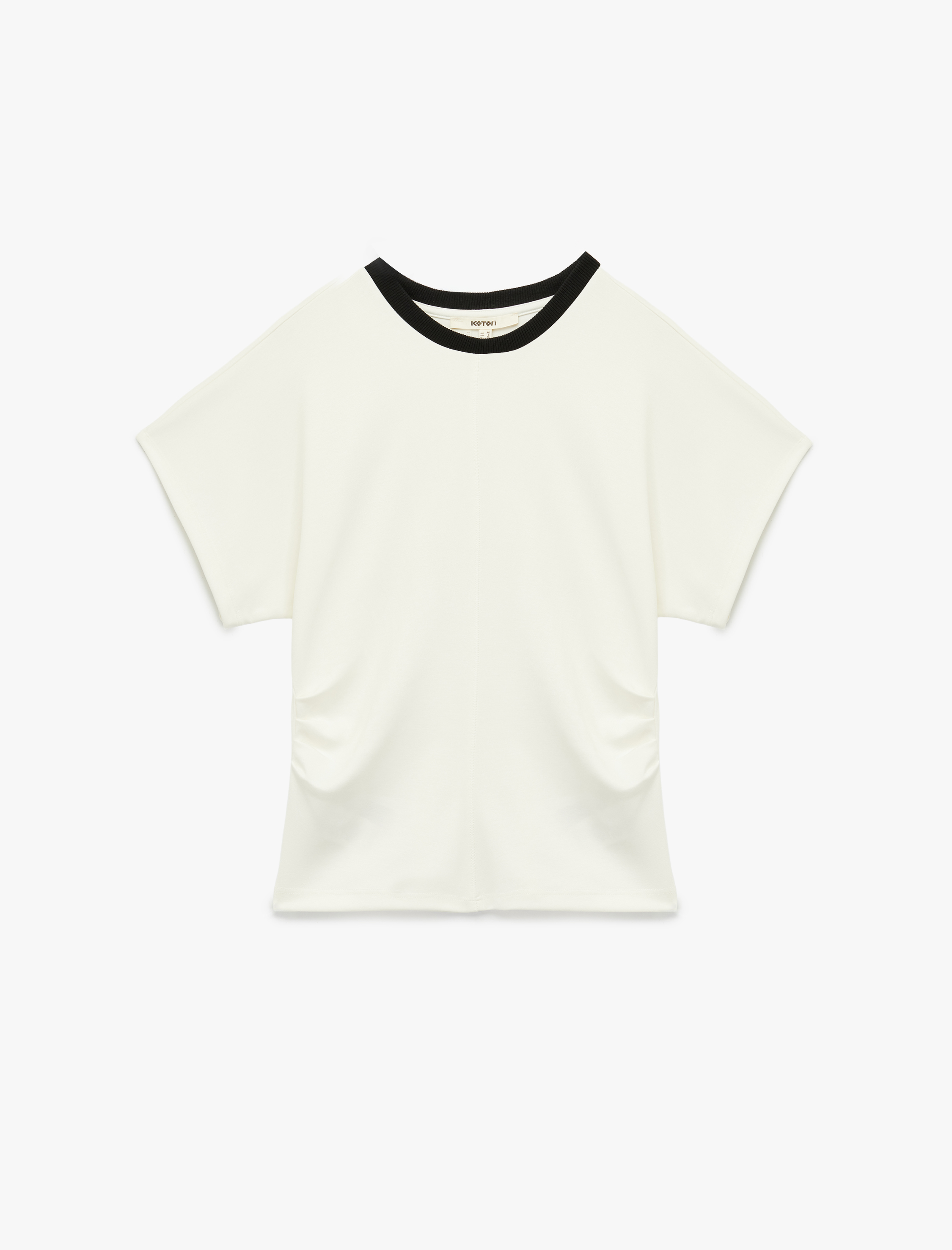   Modal Kumaş Drape Detaylı Kısa Kollu Bisiklet Yaka Tişört