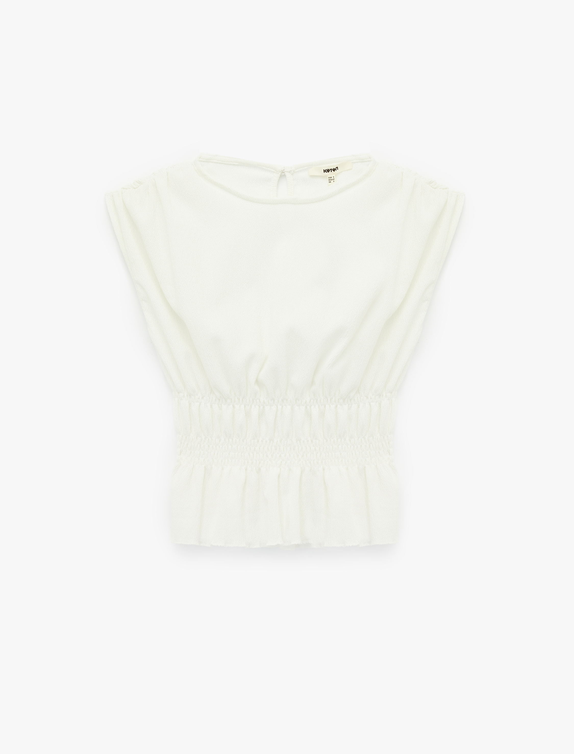   Bürümcük Kumaş Beli Lastik Detaylı Slim Fit Bisiklet Yaka Kolsuz Bluz