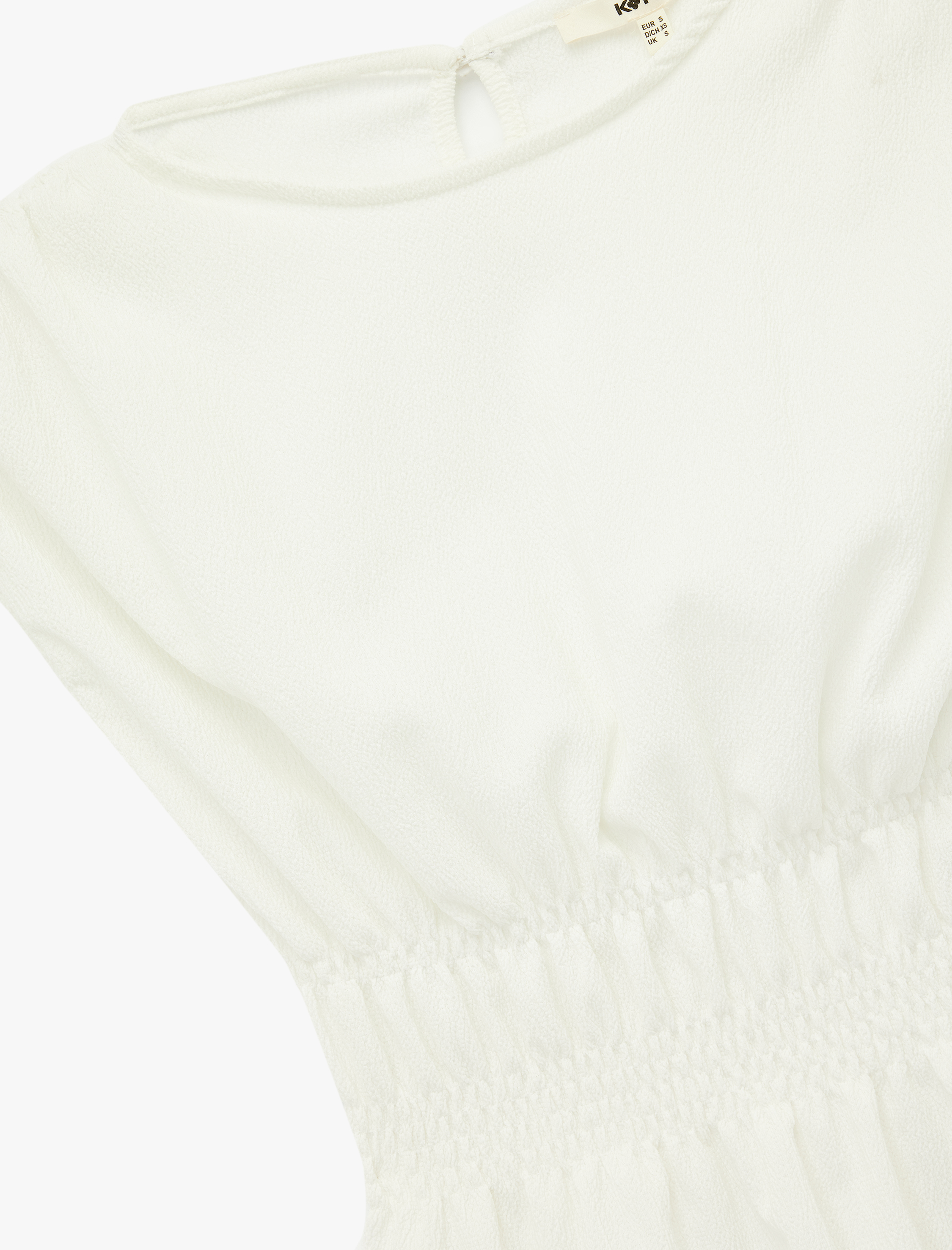   Bürümcük Kumaş Beli Lastik Detaylı Slim Fit Bisiklet Yaka Kolsuz Bluz