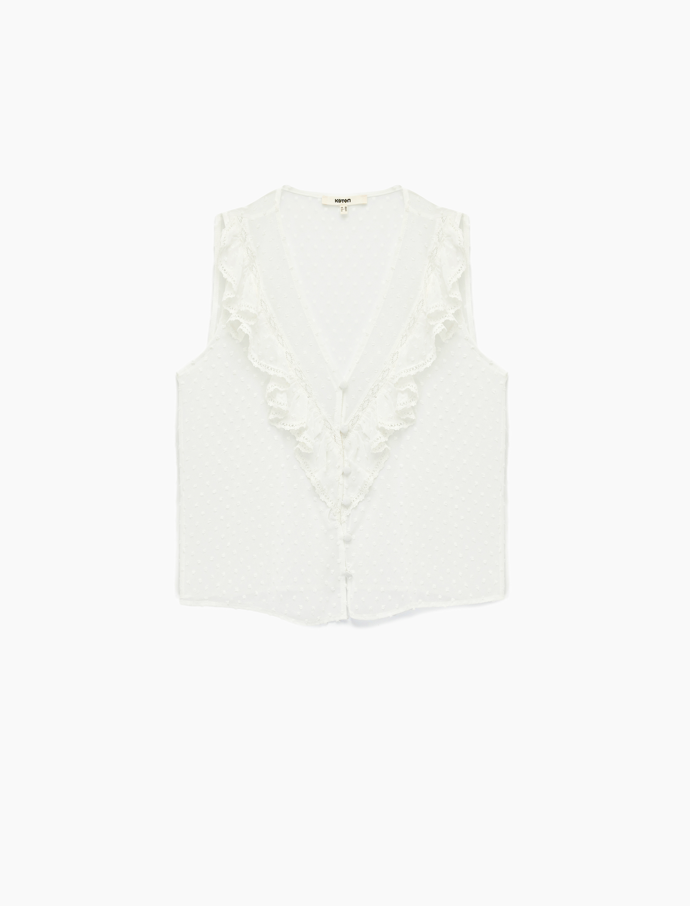   V Yaka Fırfırlı Kolsuz Şifon Gömlek