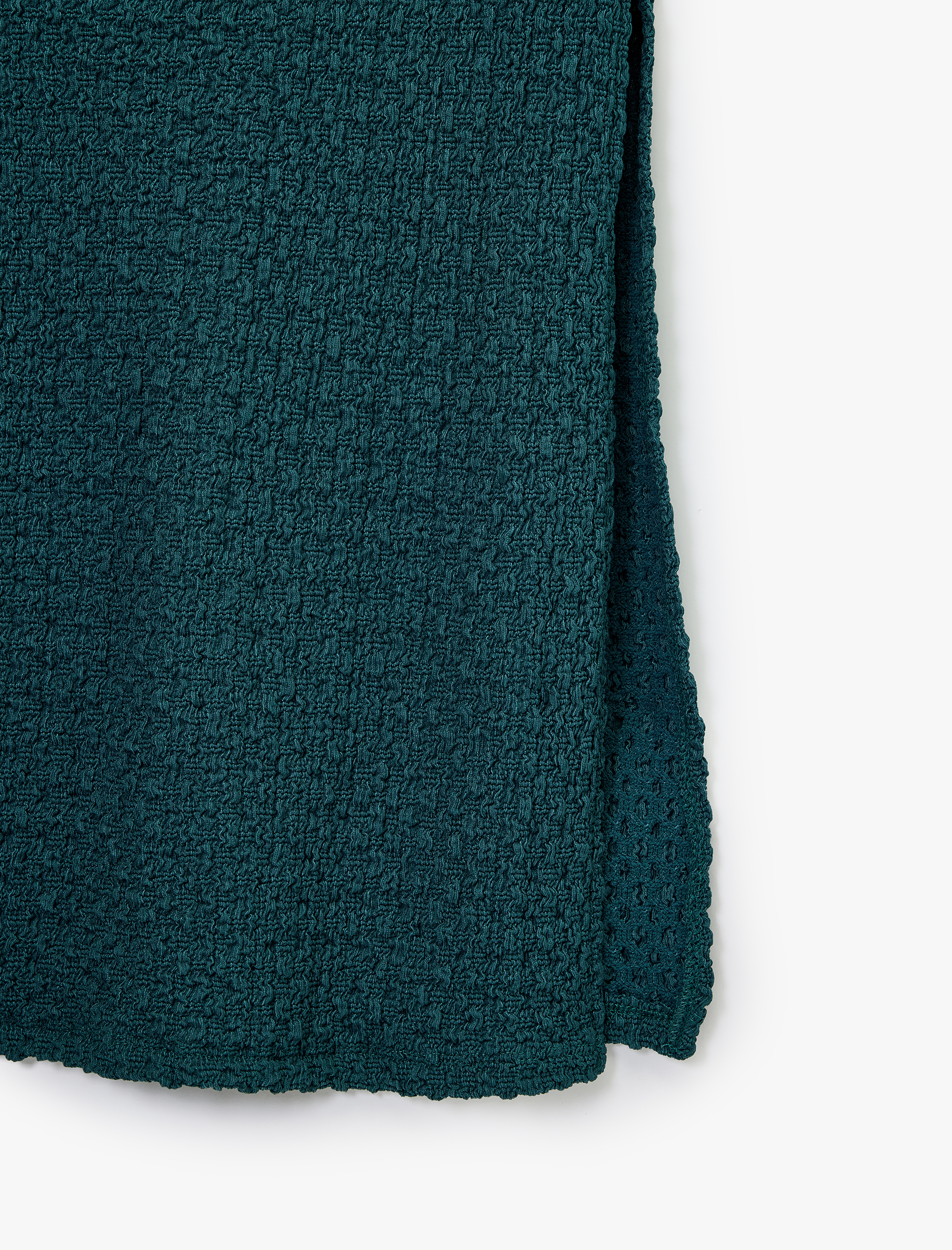 Bürümcük Kumaş Kolsuz Bisiklet Yaka Drape Detaylı Midi Kalem Elbise