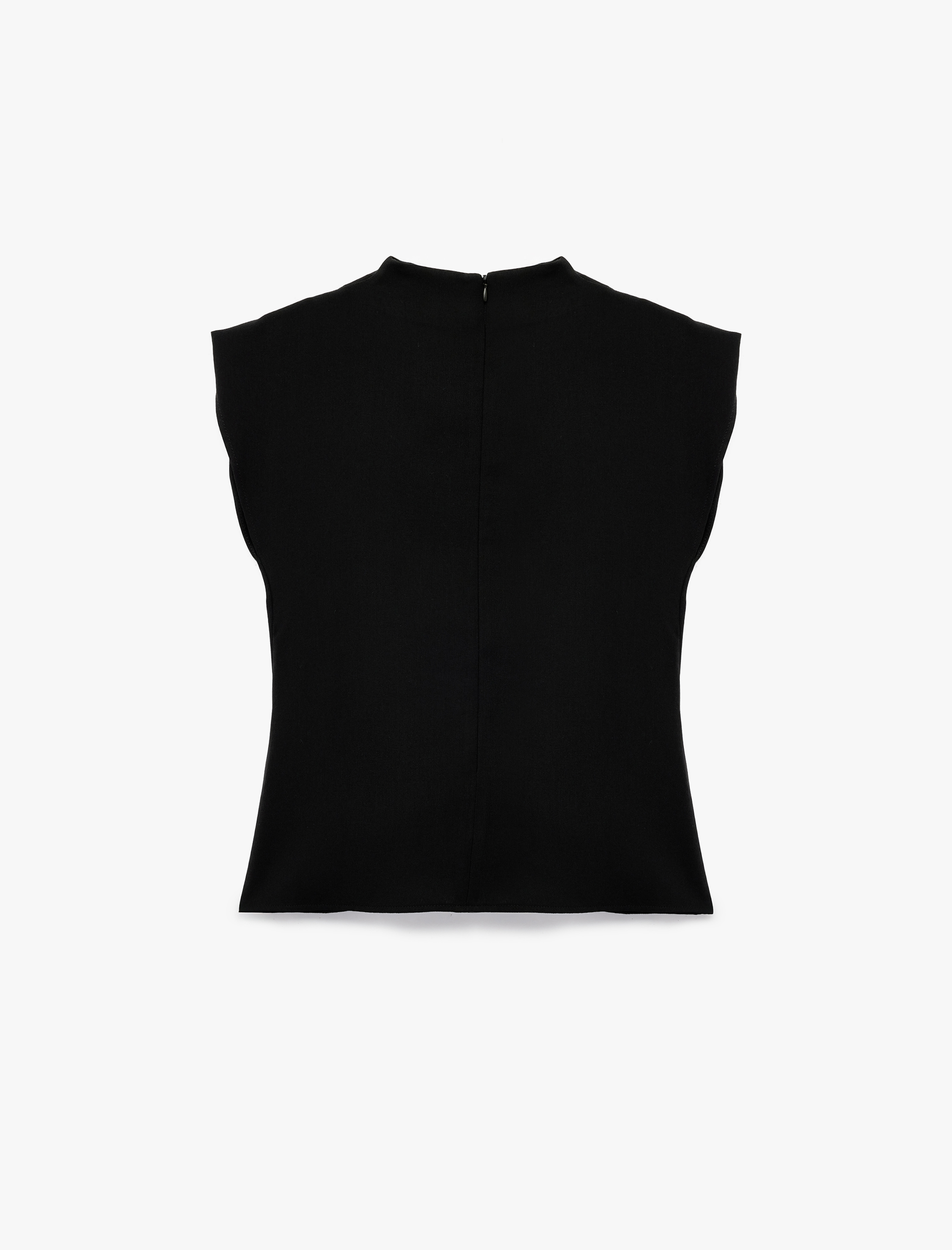   Krep Kumaş Kap Kollu Dik Yaka Düğüm Detaylı Bluz