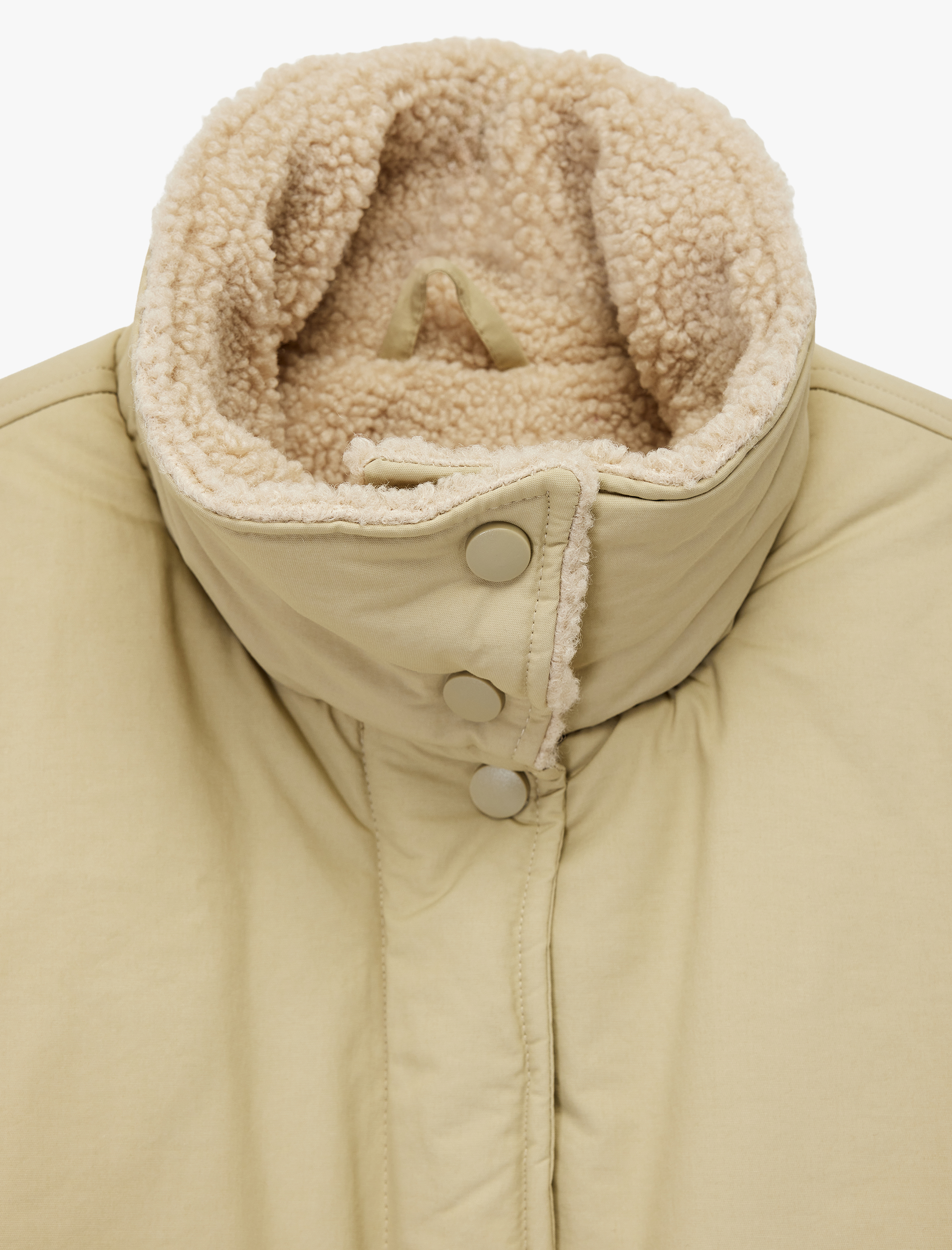   Dik Yaka Uzun Kollu Fermuarlı Cepli İçi Peluş Astarlı Anorak Mont