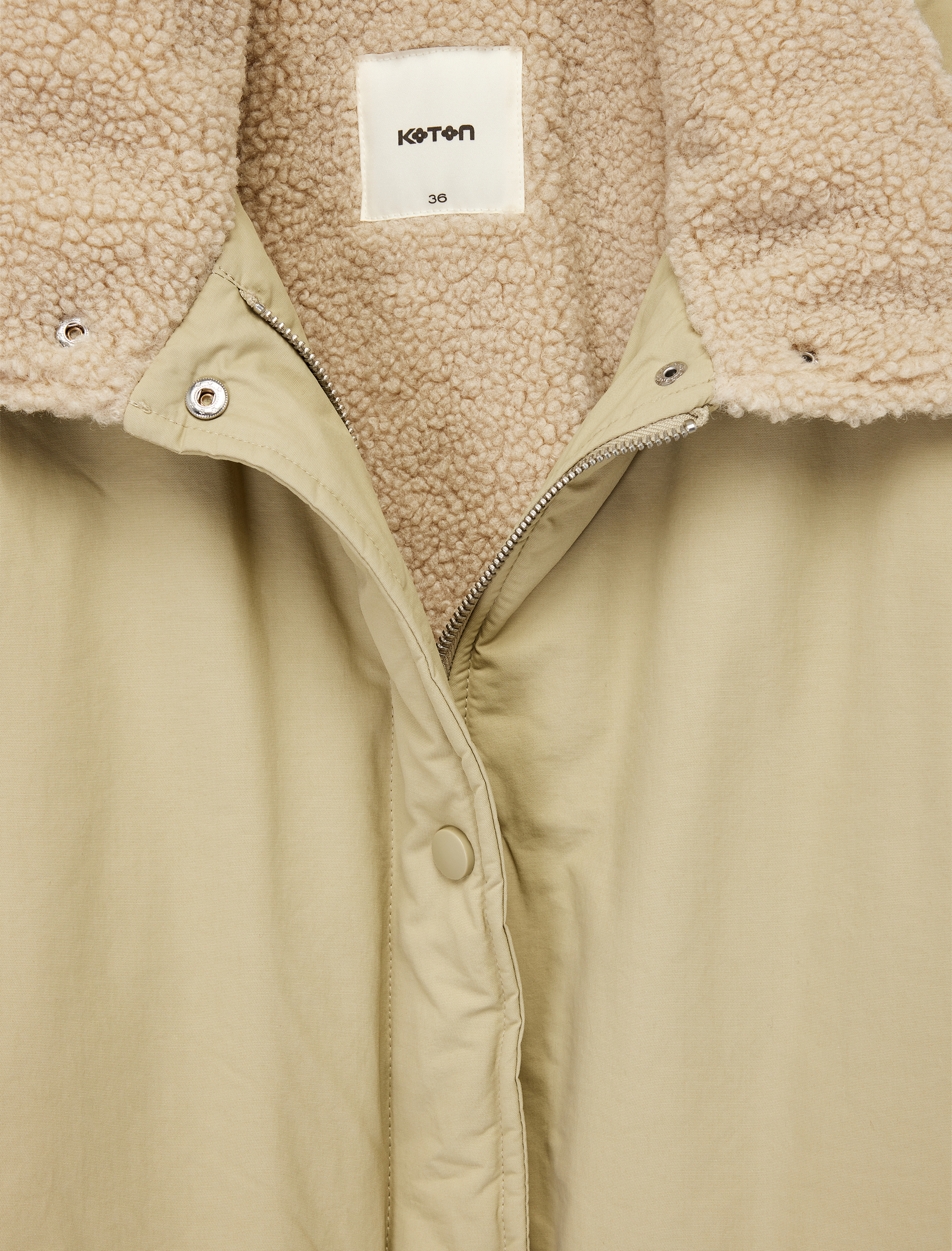   Dik Yaka Uzun Kollu Fermuarlı Cepli İçi Peluş Astarlı Anorak Mont