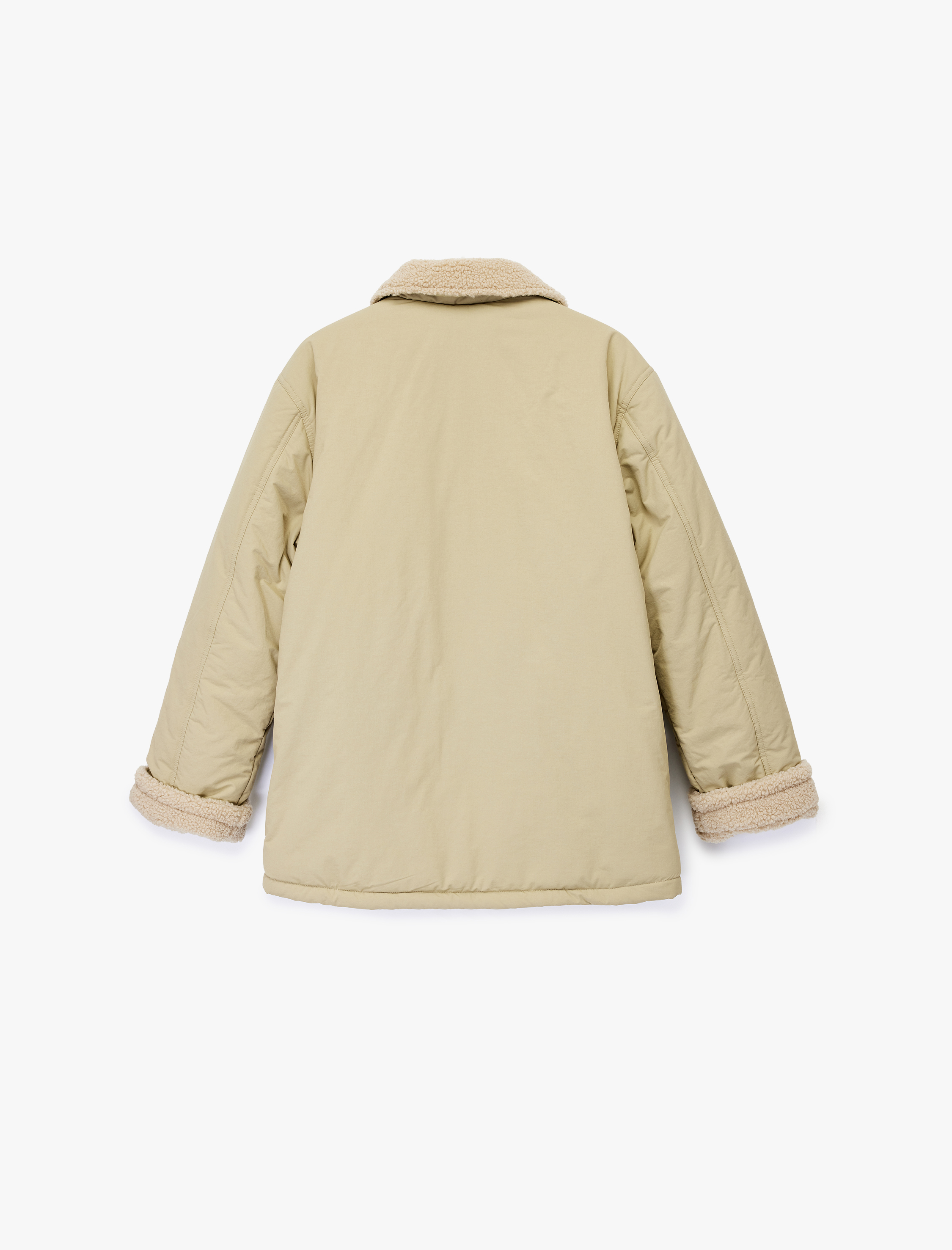   Dik Yaka Uzun Kollu Fermuarlı Cepli İçi Peluş Astarlı Anorak Mont