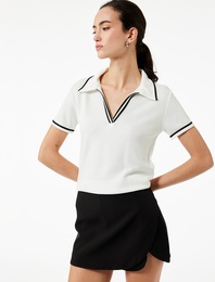 Viskon Kumaş Çizgili Slim Fit Kısa Kollu Polo Yaka Tişört
