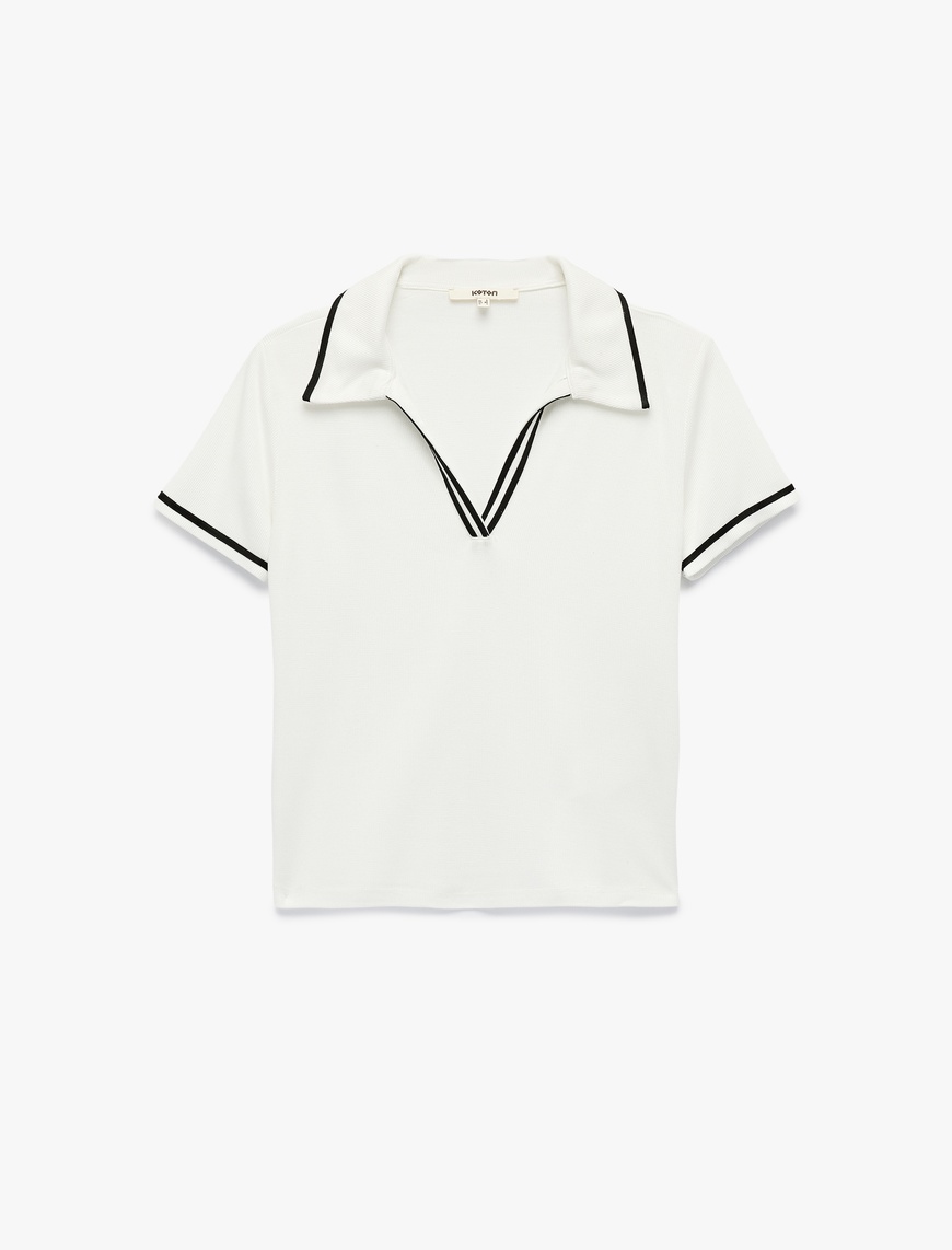   Viskon Kumaş Çizgili Slim Fit Kısa Kollu Polo Yaka Tişört