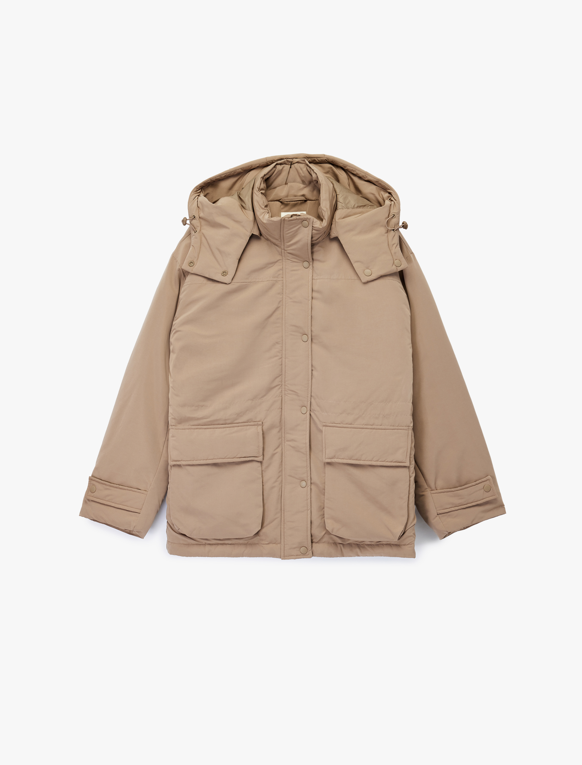   Uzun Kollu Cepli Fermuarlı Su İtici Kapüşonlu Mont