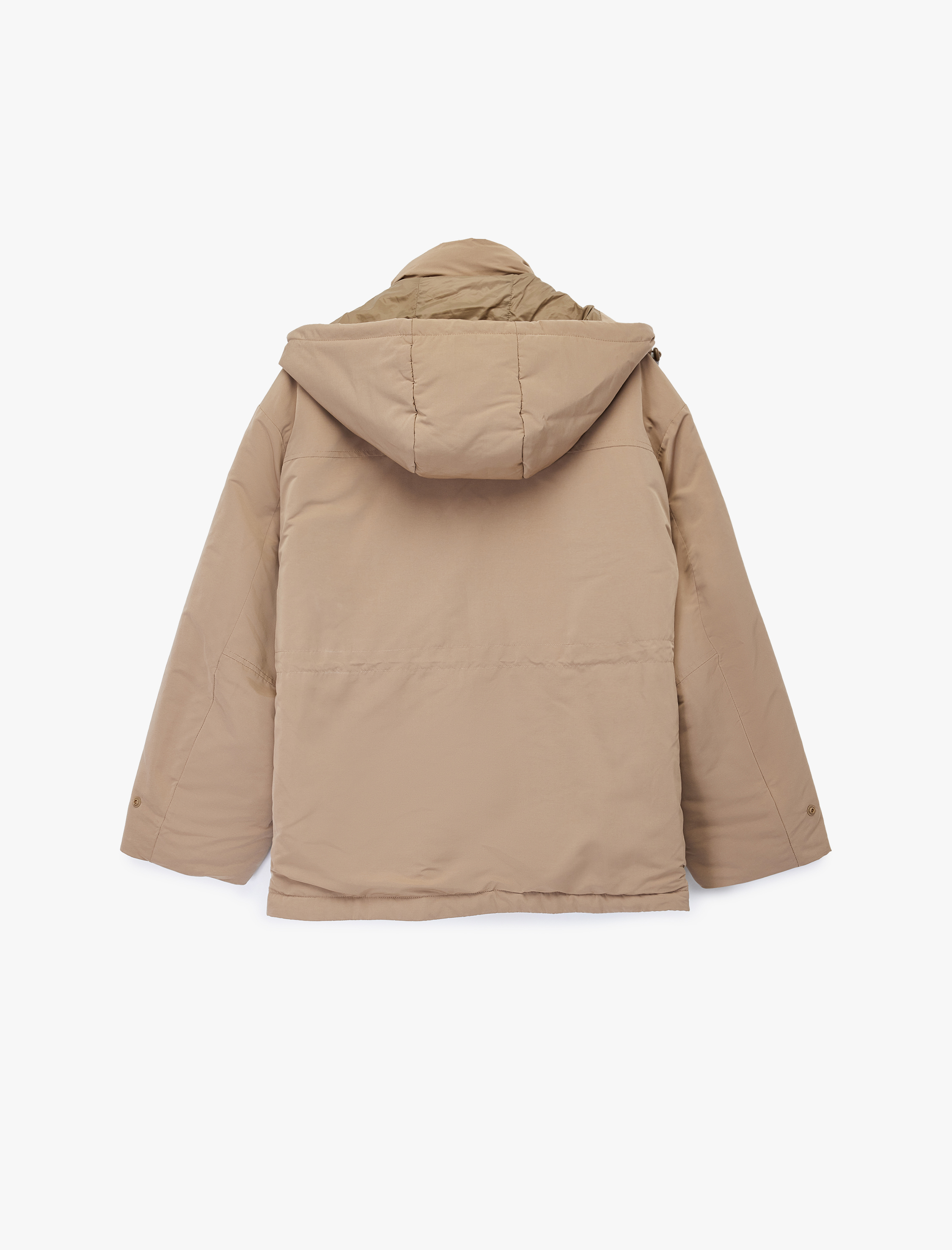   Uzun Kollu Cepli Fermuarlı Su İtici Kapüşonlu Mont