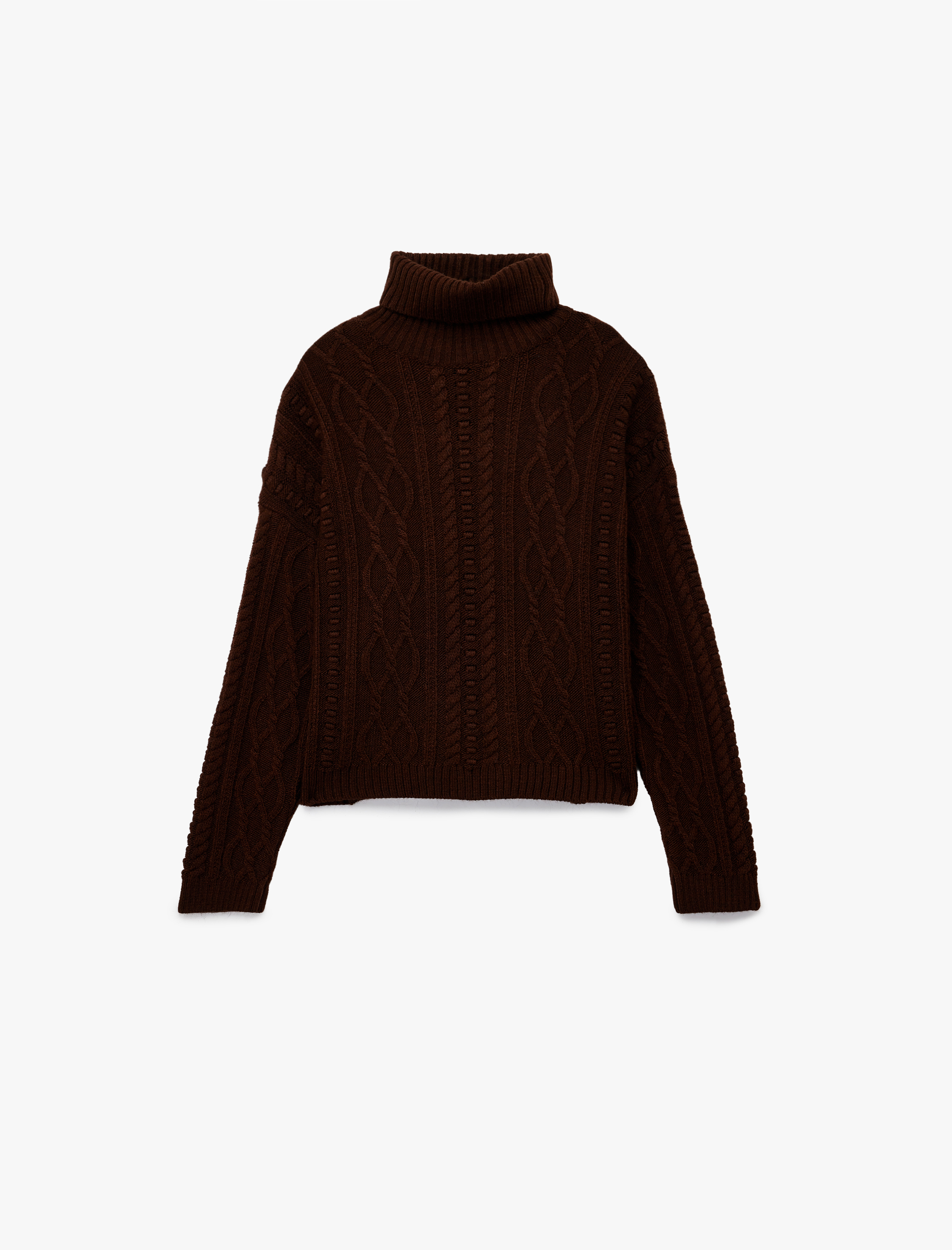   Uzun Kollu Balıkçı Yaka Saç Örgü Oversize Kazak