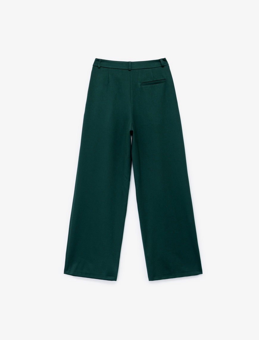   Pileli Cepli Yüksek Bel Geniş Paça Gabardin Baggy Pantolon