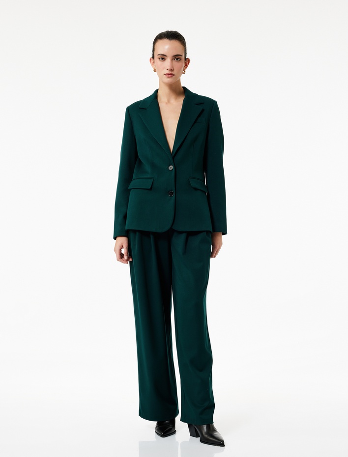  Pileli Cepli Yüksek Bel Geniş Paça Gabardin Baggy Pantolon