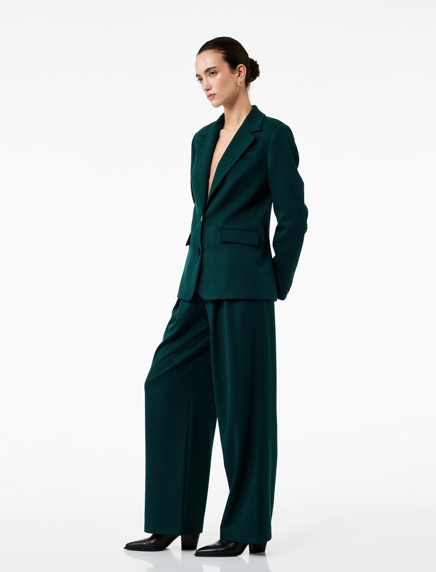   Pileli Cepli Yüksek Bel Geniş Paça Gabardin Baggy Pantolon